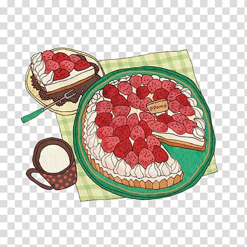 Jajangmyeon Birthday cake Takoyaki Food Illustration, Strawberry birthday cake hand painting material transparent background PNG clipart