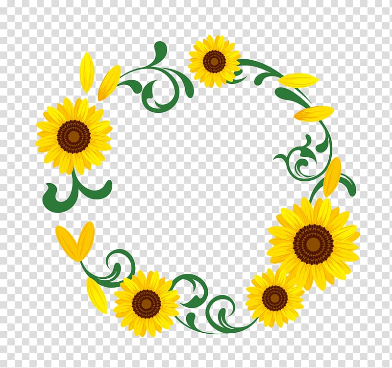 yellow sunflower flower illustration, Common sunflower Illustration, Sunflower garland transparent background PNG clipart