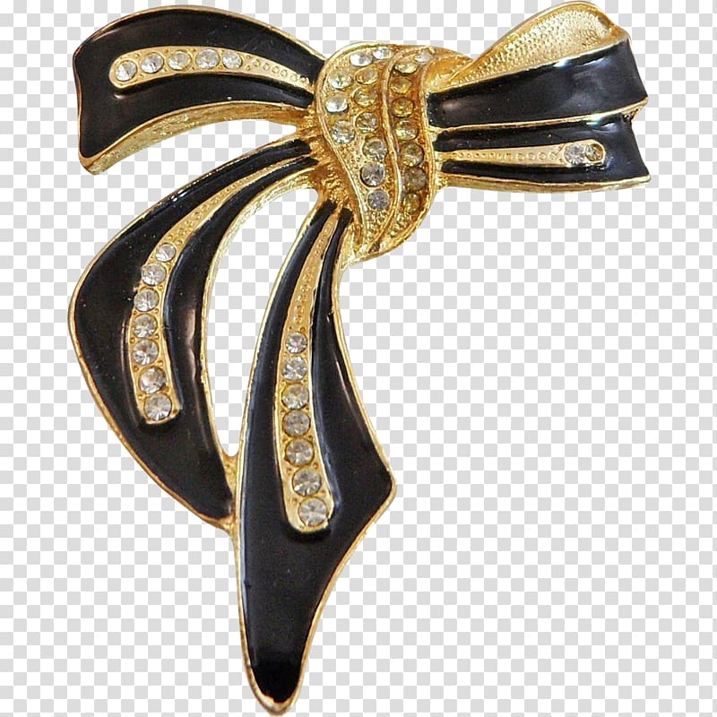 Black ribbon Gold Brooch, gold ribbon transparent background PNG clipart