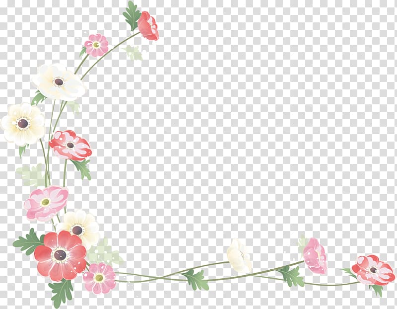 white and pink petaled flowers illustration, Flower , Hand-painted pink floral border transparent background PNG clipart