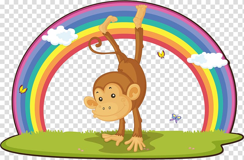 Rainbow , Monkeys on the grass upside down transparent background PNG clipart