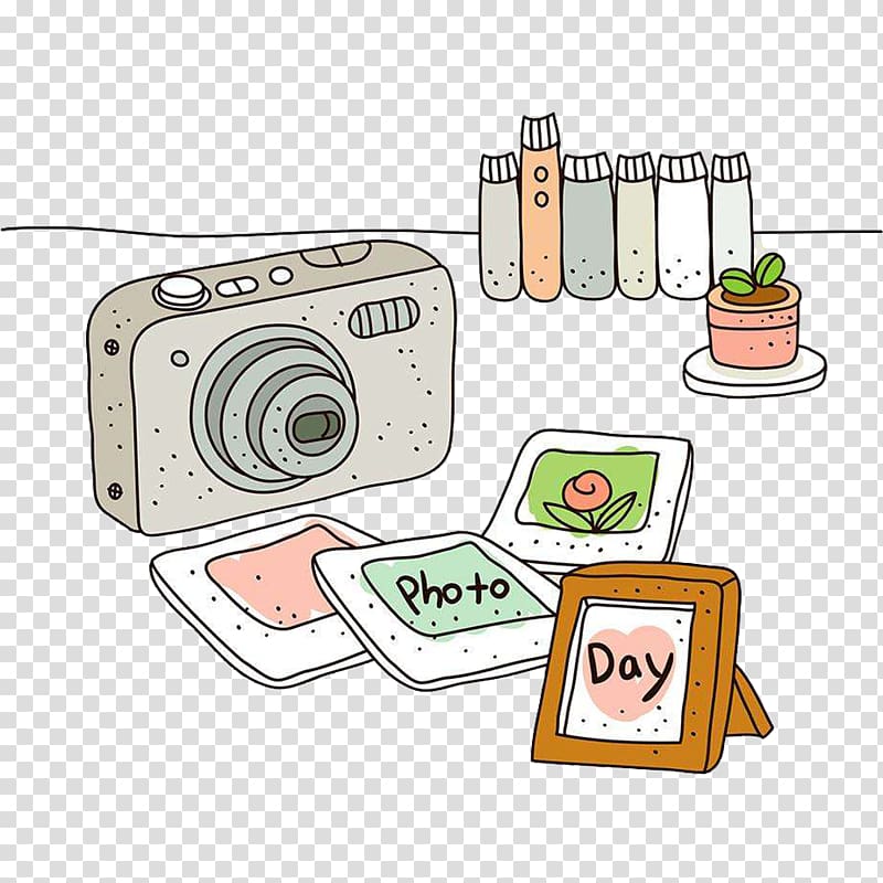 gray camera illustration, Cartoon Illustration, Hand drawn camera transparent background PNG clipart