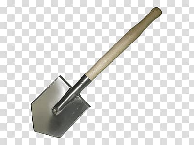 gray steel shovel with brown handle, Military Shovel transparent background PNG clipart