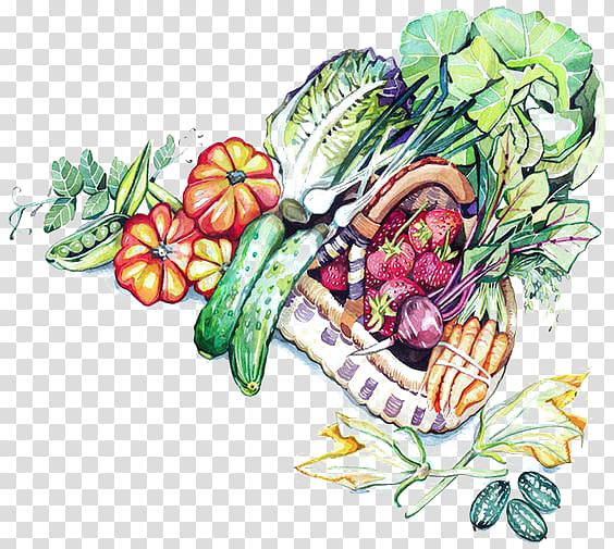 Vegetable Watercolor painting Floral design Illustration, Hand-painted watercolor vegetables transparent background PNG clipart