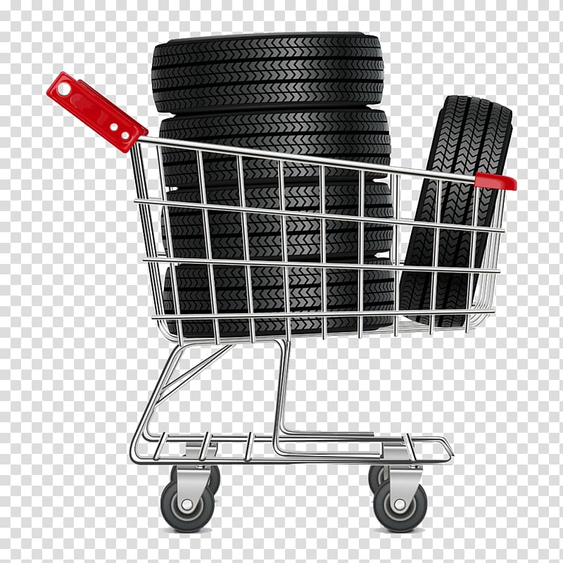 Shopping cart Grocery store Illustration, Hand-painted cartoon car tire shop transparent background PNG clipart