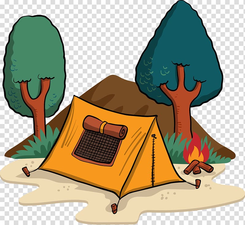 yellow tent in between two trees illustration, Camping Tent Vecteur, Field tents transparent background PNG clipart
