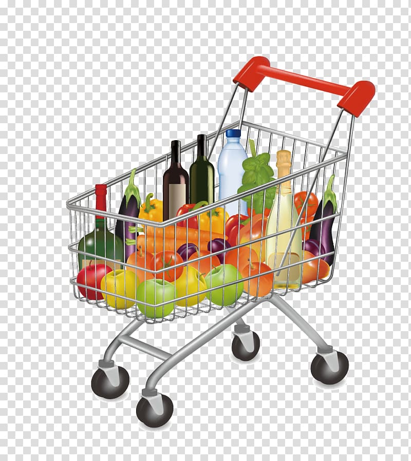 assorted-color fruits and vegetable illustration, Supermarket Grocery store Shopping cart, Supermarket Shopping Cart transparent background PNG clipart