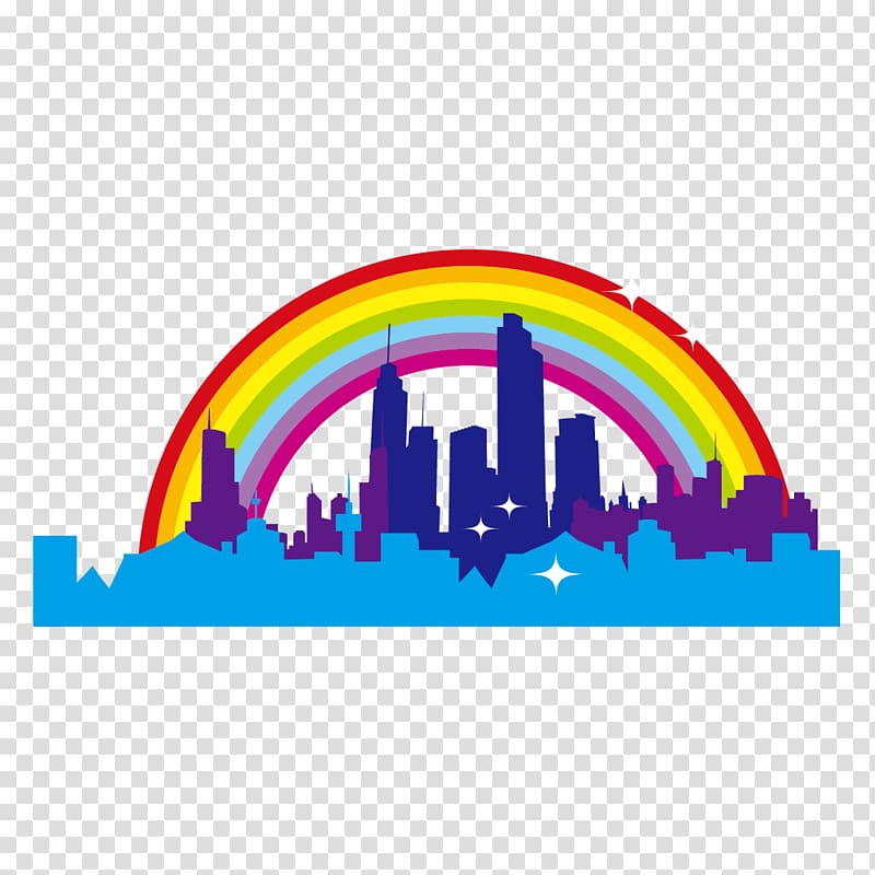 City Skyline Skyscraper Silhouette, Construction and rainbow transparent background PNG clipart