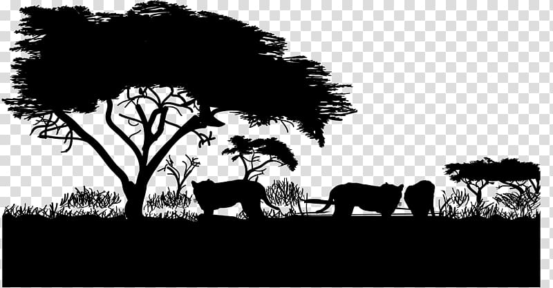 Cheetah Lion Grassland, Black and white African grassland cheetah lion silhouette transparent background PNG clipart