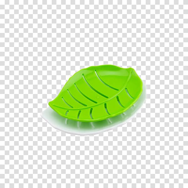 Soap dish Green, Green leaf-shaped double draining soap dish transparent background PNG clipart