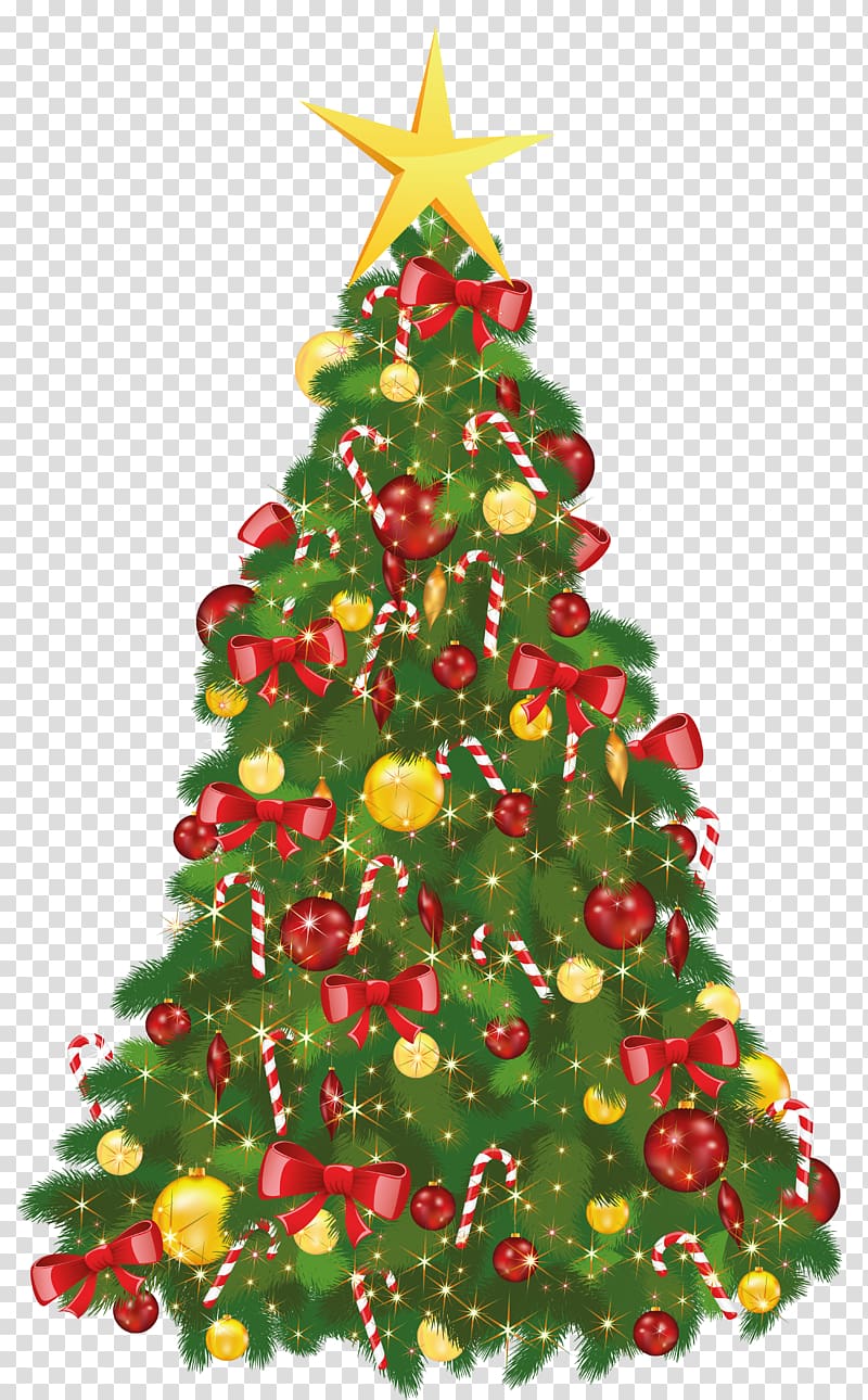 Christmas tree with bauble , Christmas tree Christmas Day Santa Claus, Xmas Tree with Star transparent background PNG clipart