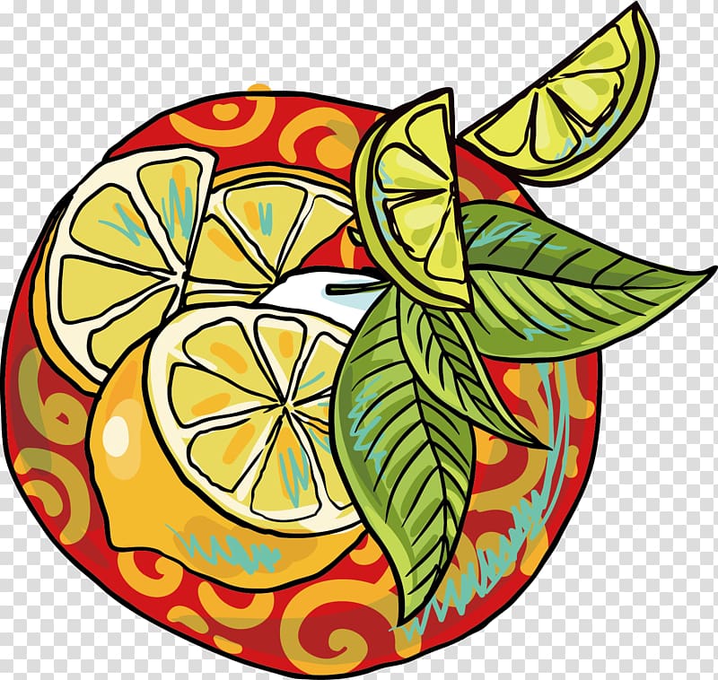 Green tea Lemon Oishi Group, Drawing cartoon lemon leaves transparent background PNG clipart