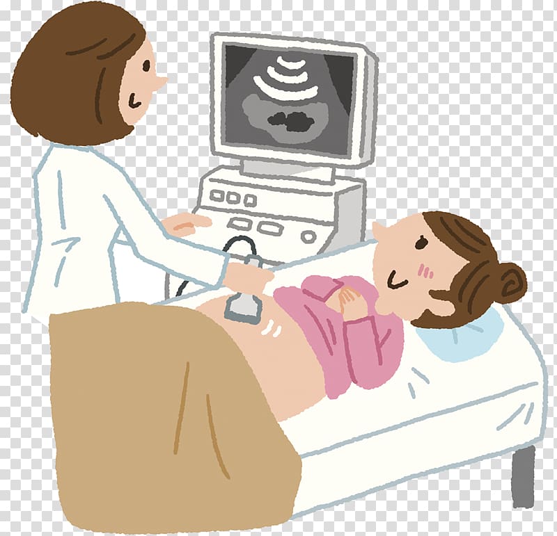 illustration of pregnant, Echo Diagnostic test Obstetrics and gynaecology Clinic Ultrasonography, Pregnant women B ultrasound examination comics transparent background PNG clipart