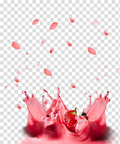 strawberry on juice splash illustration, Strawberry ice cream Milkshake Strawberry ice cream, Petals strawberry milk transparent background PNG clipart