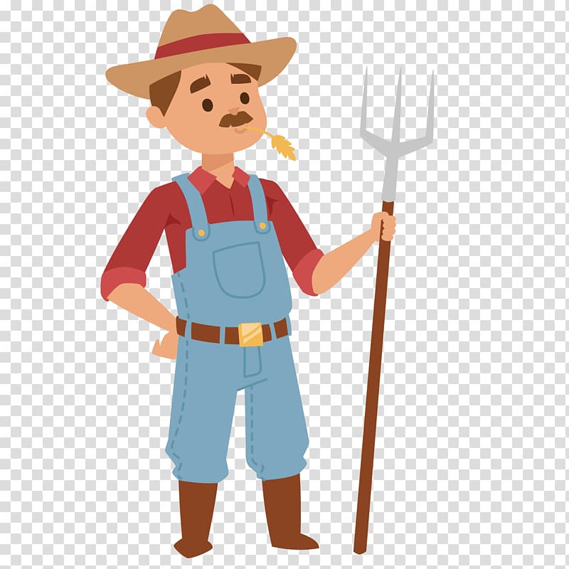 man holding rake illustration, Farmer Cartoon Agriculture, Holding the fork of the uncle transparent background PNG clipart