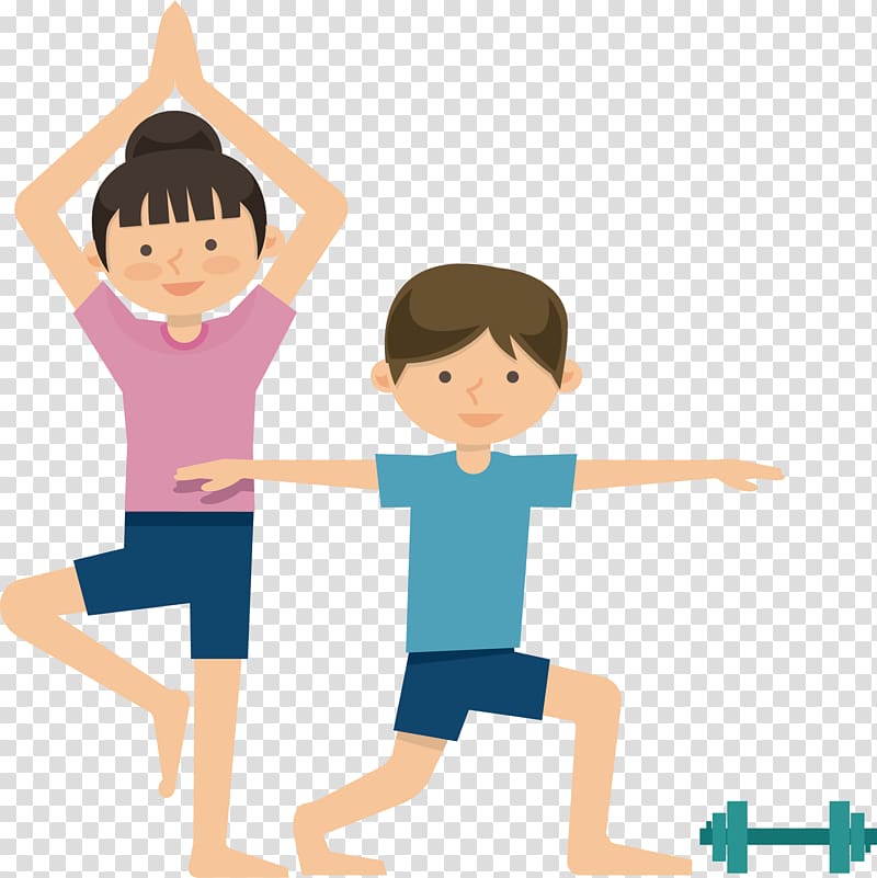 animated man and woman illustration, Physical exercise Physical fitness , cartoon character health movement transparent background PNG clipart