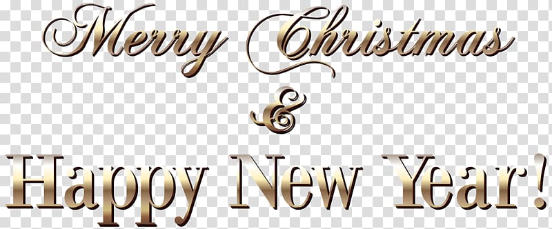 Merry Christmas & Happy New Year! text, Christmas New Year Santa Claus , Gold Merry Christmas Text Style transparent background PNG clipart