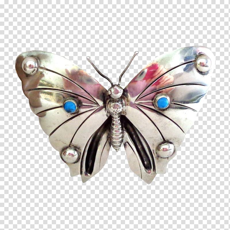 1920s Brush-footed butterflies Brooch 1940s Mexico, silver transparent background PNG clipart