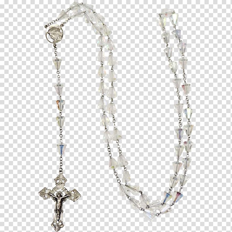 Rosary Lourdes Sterling silver Jewellery, silver frame transparent background PNG clipart
