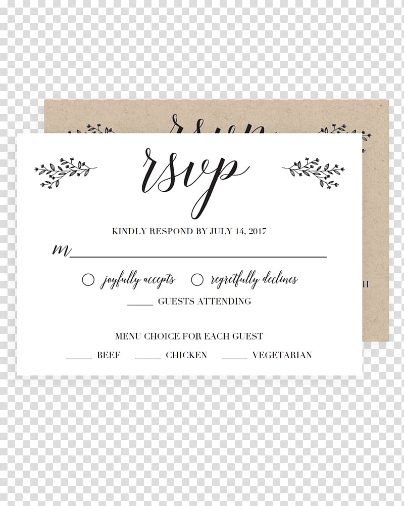 Wedding invitation Paper RSVP Place Cards, menu card transparent background PNG clipart