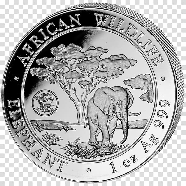 African elephant Silver coin Elephantidae, Coin transparent background PNG clipart