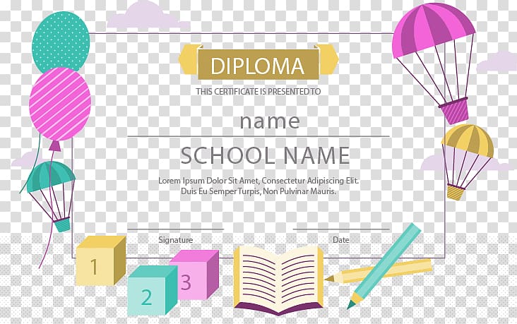 hot air balloons , School Diploma Academic certificate Graphic design, School diploma transparent background PNG clipart