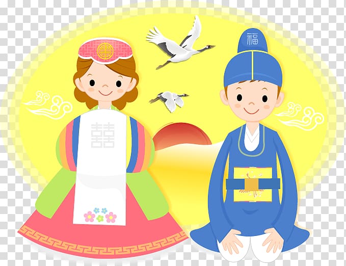 Bridegroom Hanbok Illustration, Cartoon bride and groom wedding season transparent background PNG clipart