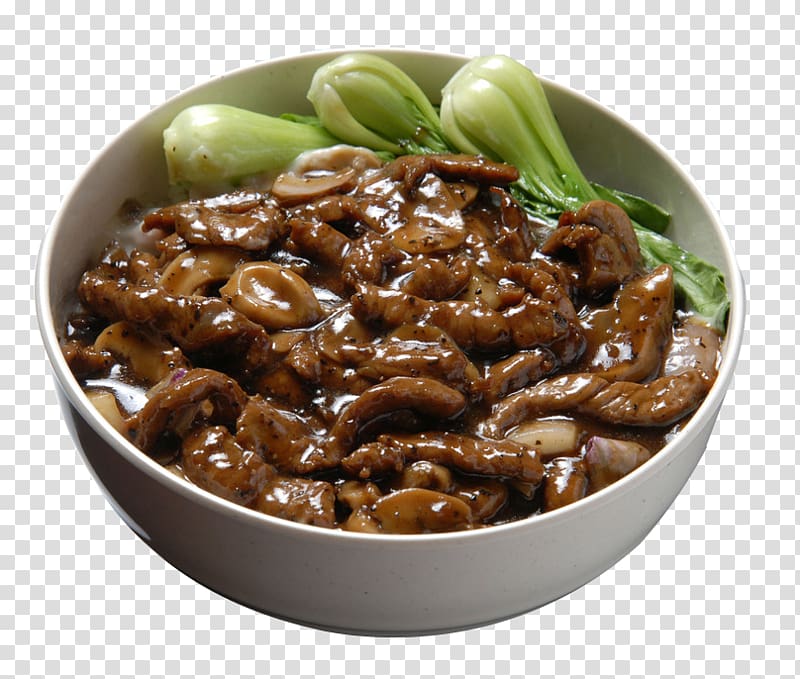 Mongolian beef Dinuguan Teppanyaki Fried rice Kung Pao chicken, A bowl of black pepper beef transparent background PNG clipart