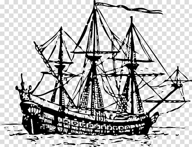 Sailing ship Carrack , Boat Outline transparent background PNG clipart