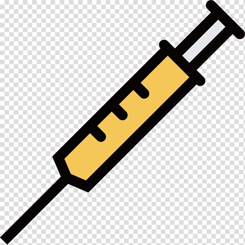 Syringe Medicine Scalable Graphics Pharmaceutical drug Injection, Yellow needle transparent background PNG clipart