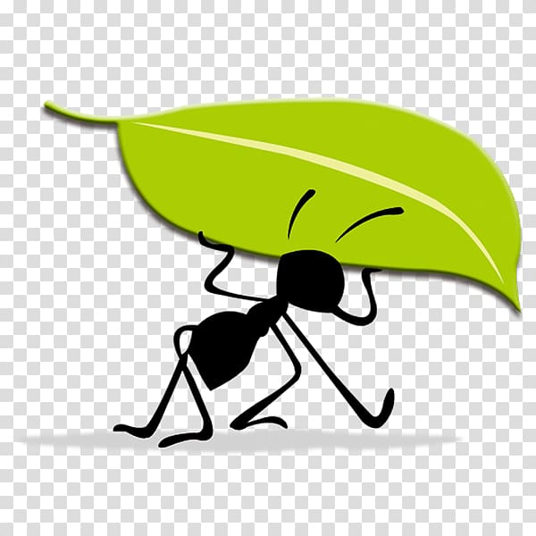 ant lifting green leaf illustration, Logo Idea Ant, Ants move leaves transparent background PNG clipart