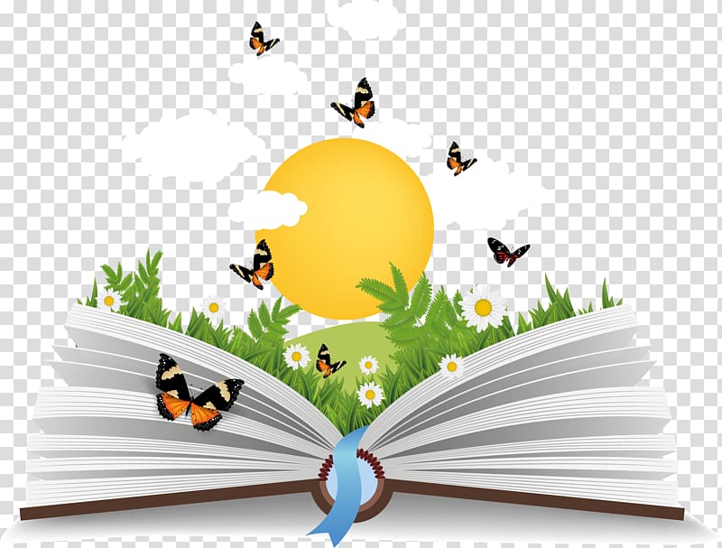 book and sun illustration, hand-painted open book transparent background PNG clipart
