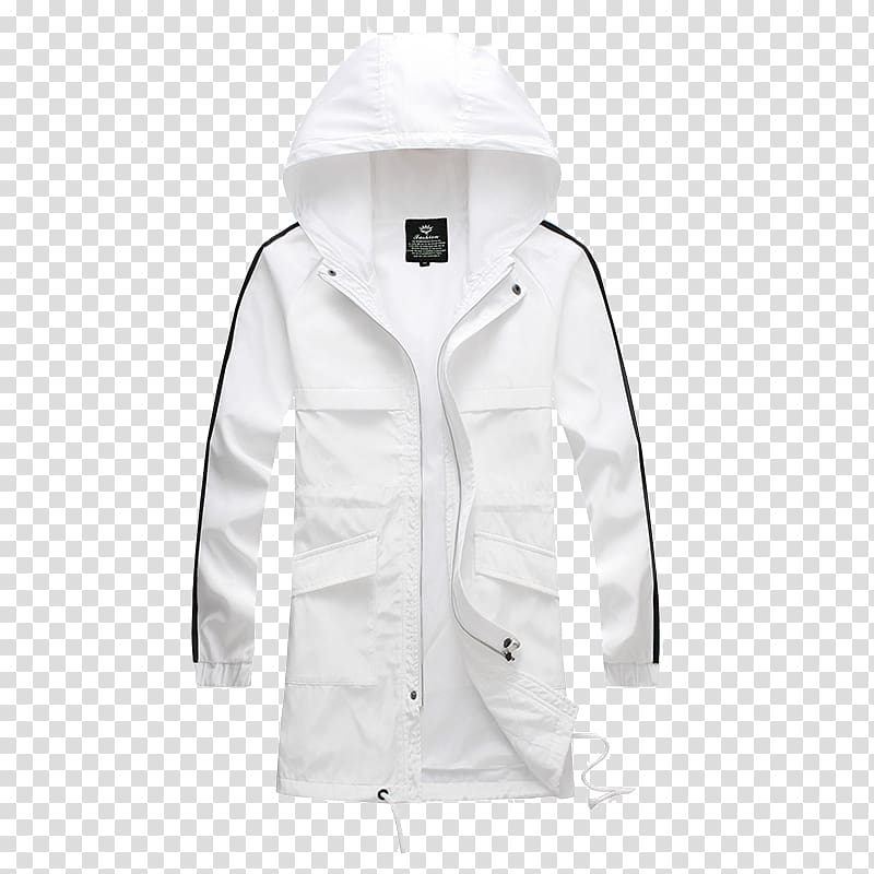Hoodie White Jacket, White hooded sports jacket transparent background PNG clipart