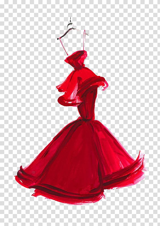 women's red dress , New York Fashion Week Dress Fashion illustration Gown, Red dress transparent background PNG clipart