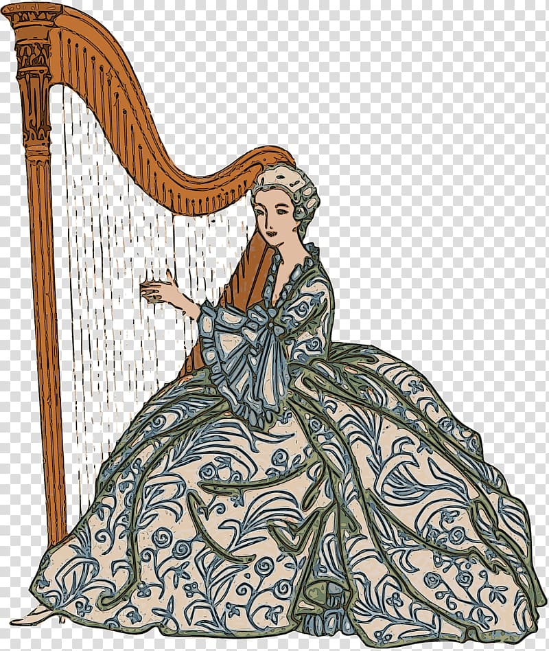 woman playing harp illustration, Woman Playing the Harp transparent background PNG clipart
