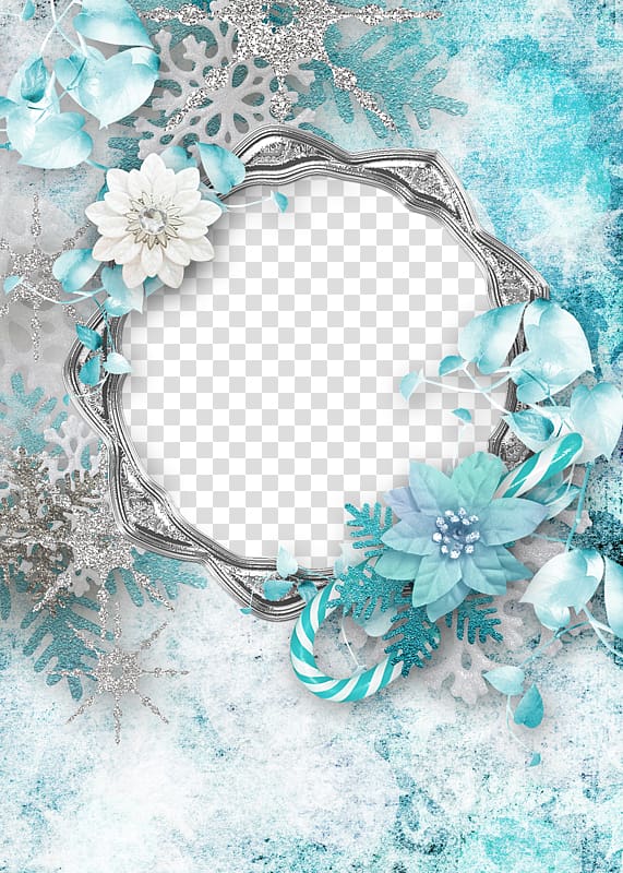 teal petaled flowers, Christmas Paper frame , Flower decoration Christmas flower border transparent background PNG clipart