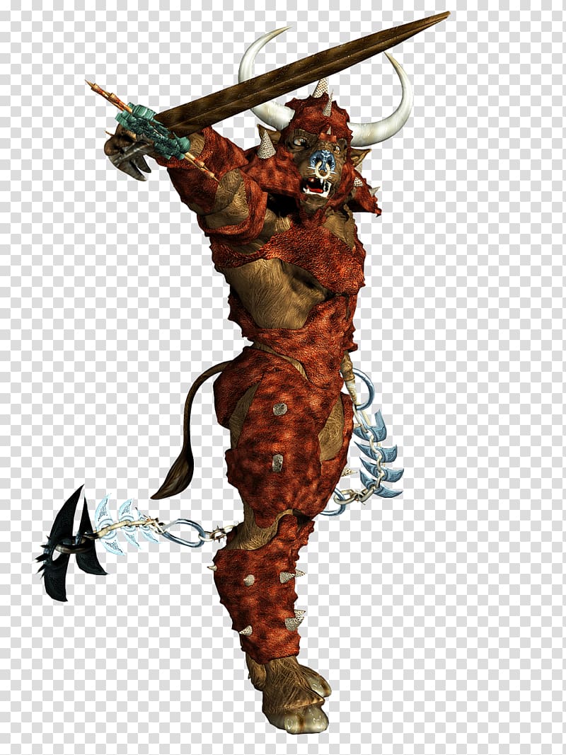 brown and gray ox character illustration, Minotaur Brandishing Sword transparent background PNG clipart