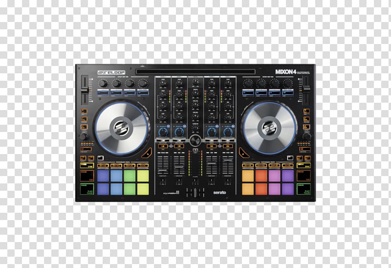 DJ controller Disc jockey Djay Reloop Mixon-4 Audio Mixers, dj console transparent background PNG clipart