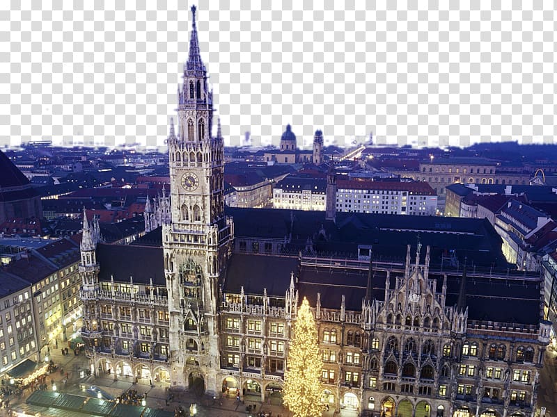 New Town Hall Frauenkirche, Munich Old Town Hall, Munich St Peters Church Fischbrunnen, German town charming scenery transparent background PNG clipart