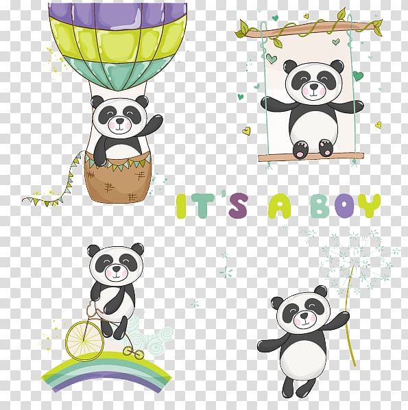 four panda , Giant panda Wedding invitation Baby shower , Cartoon panda icon transparent background PNG clipart