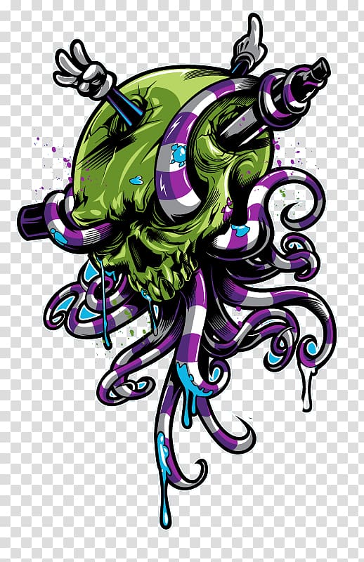 green skull illustration, Octopus Tentacle Illustration, Tentacle skull transparent background PNG clipart