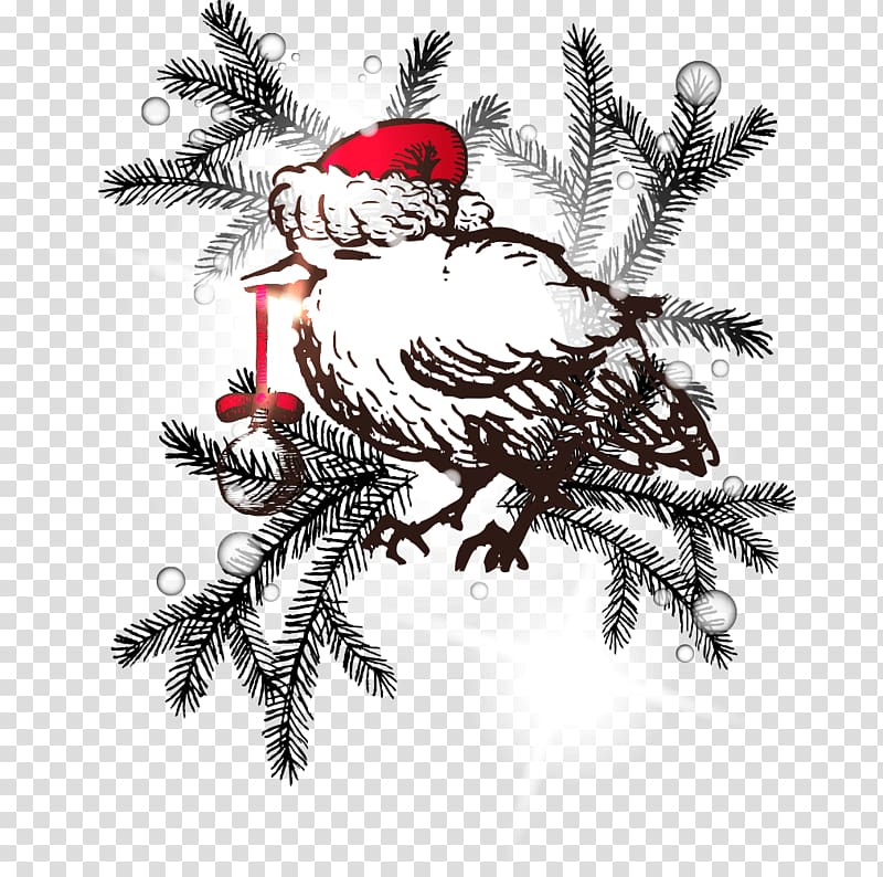 Bird Christmas Drawing, Hand-painted Christmas balls dangling cartoon bird transparent background PNG clipart