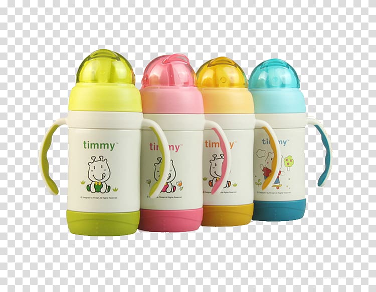 Baby bottle Cup Plastic, Four color hands and put the kettle transparent background PNG clipart