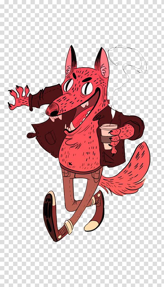 Cartoon Drawing Model sheet Illustration, Wolf coffee transparent background PNG clipart