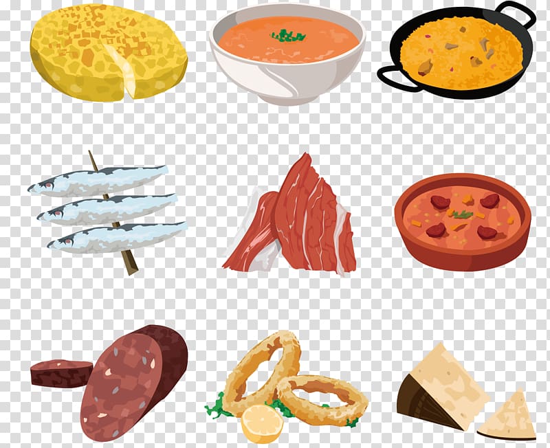 Tapas Spanish Cuisine Barbecue Squid as food Mexican cuisine, painted fish pizza ham squid rings transparent background PNG clipart