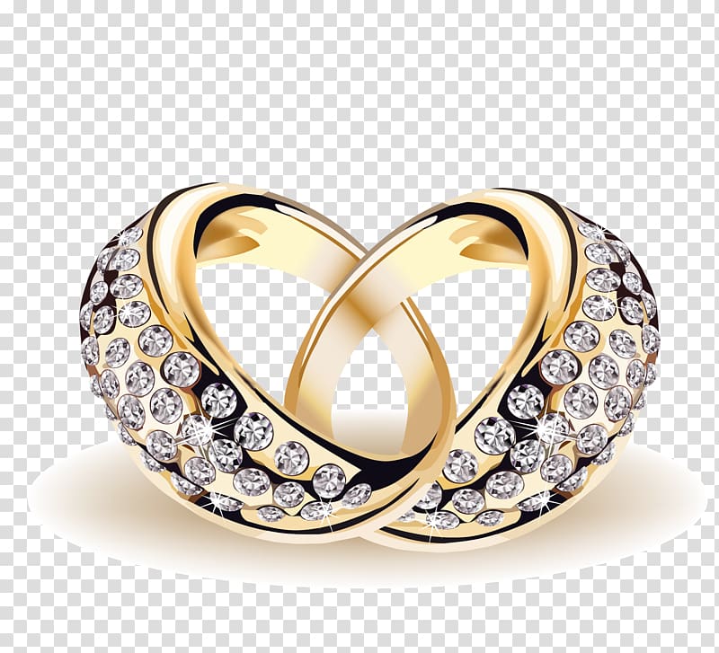 two jeweled gold-colored rings illustration, Wedding ring , Gorgeous wedding ring material transparent background PNG clipart