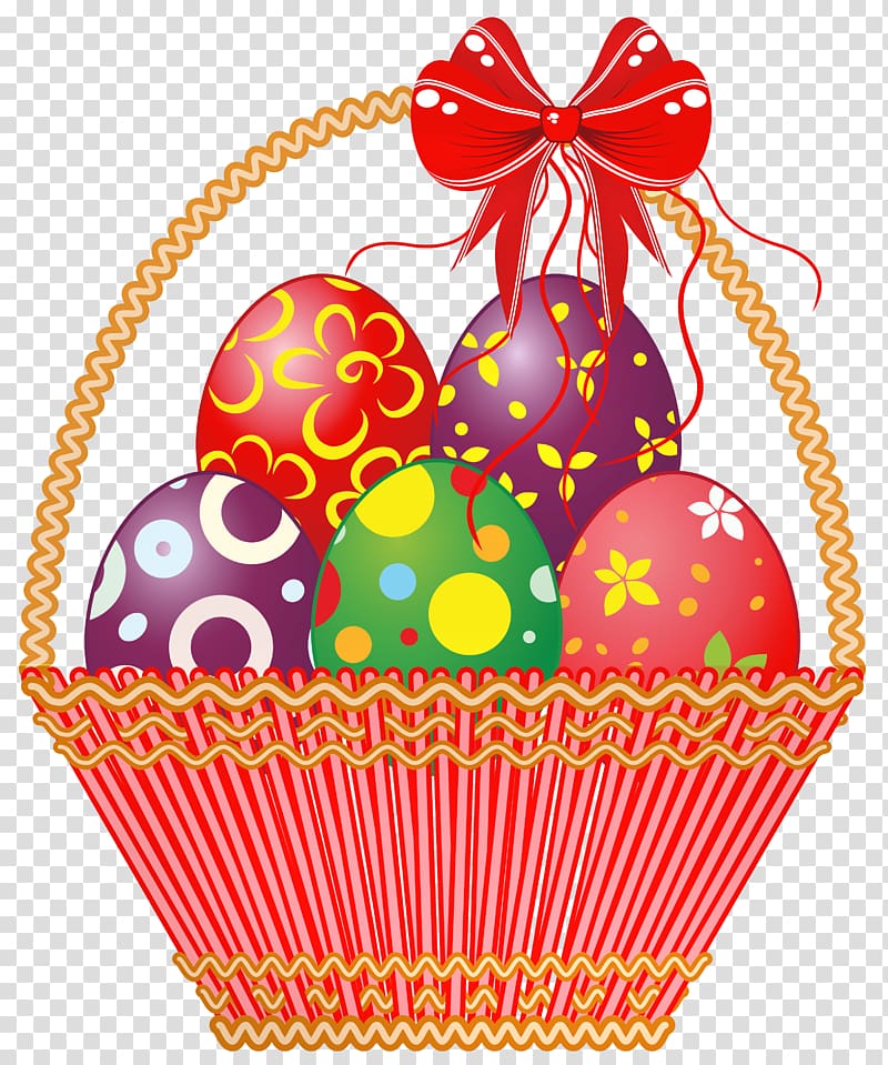 easter egg in basket illustration, Easter Bunny , Easter Red Basket with Eggs transparent background PNG clipart