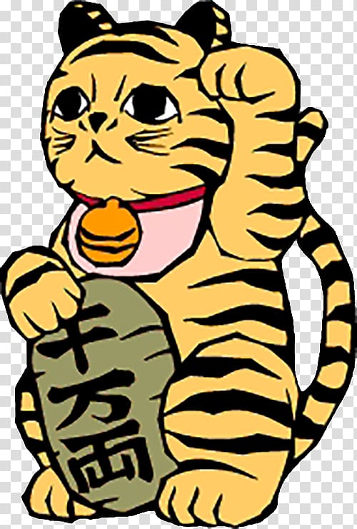 Tiger Cat Maneki-neko , Lucky Cat transparent background PNG clipart