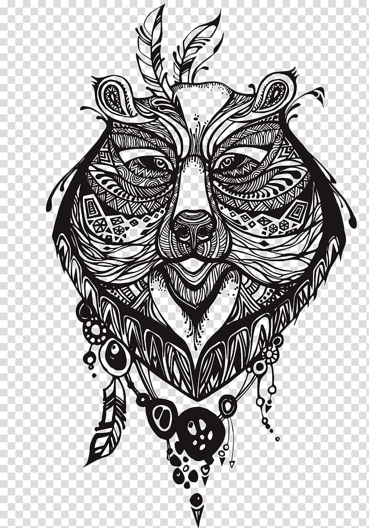black bear illustration, Bear Tattoo Totem Drawing, Totem Tattoo transparent background PNG clipart