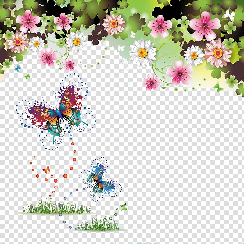 Butterfly Illustration, Flower and butterfly transparent background PNG clipart